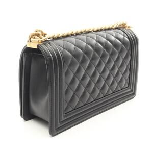 Chanel Black Leather Bag Grained Shoulder Boy Caviar Calfskin Black